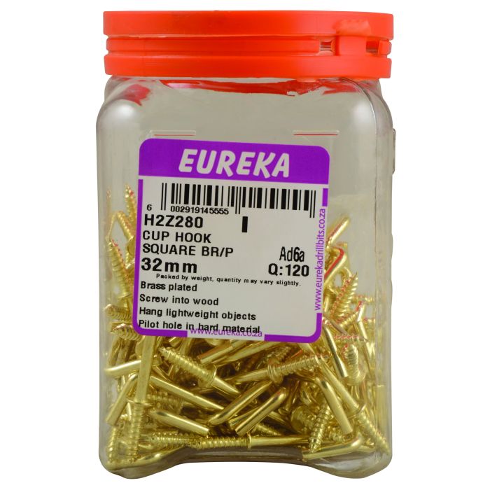 Eureka Square Brass Cup Hook 32mm 120 Pack H2z280 Chamberlain 