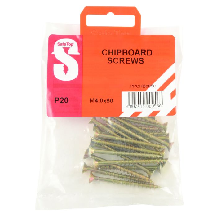 Safe Top Chipboard Screws 4 x 50mm - 20 Pack PPCHB0850 | Chamberlain