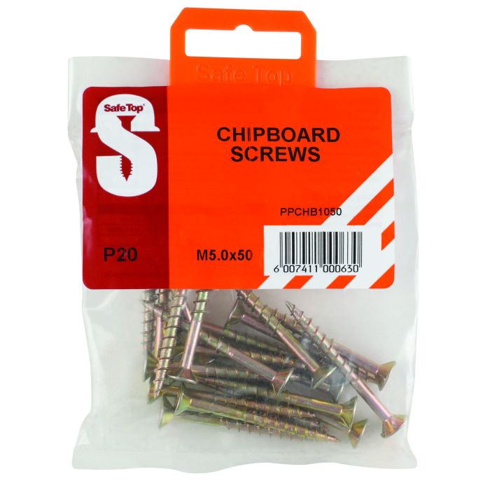 Safe Top Chipboard Screws 5 x 50mm 20 Pack PPCHB1050 Chamberlain