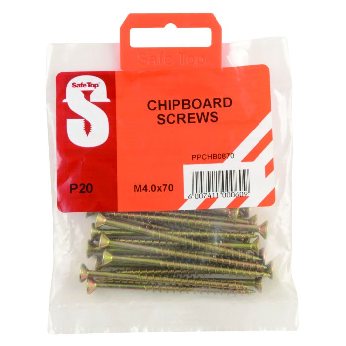 Safe Top Chipboard Screws 4 x 70mm - 20 Pack PPCHB0870 | Chamberlain