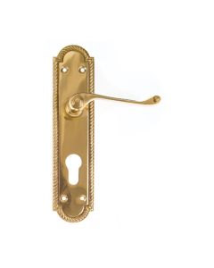 L&B Brass Cylinder 8" Georgian Scroll Lever Handle On Backplate B8GSC-B