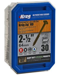 Kreg Coarse Washer Head Pocket-Hole Screws 64mm - 30 Pack SML-C2X250-30