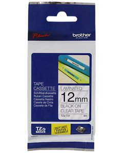 Brother Black on Clear Laminated Labeling Tape 12mm x 8m LAB012