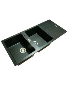 SA Sinks Black Quartz Drop-In Double Bowl Sink 1160 x 500mm