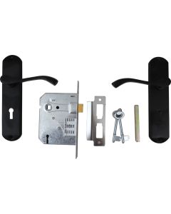 Samson Matt Black Keyhole 6" Bari Lever Handle On Backplate 3 Lever Lockset LSK-06059BL