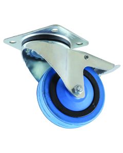 Castor & Ladder Blue Elastic Swivel Castor With Brake 100mm PK-C41