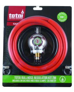 Totai Bullnose Gas Regulator With Hose & Clamps 2m 25/009/2P