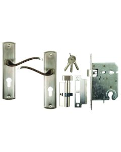 Upper Edge Brushed Nickel Milan Lever Handle On Backplate Cylinder Lockset 8376-2