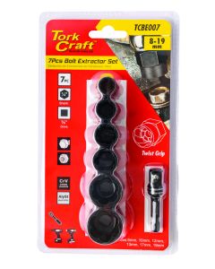 Tork Craft Bolt Extractor Set 7P 8/10/12/13/17/19MM Inc. Socket Adaptor TCBE007