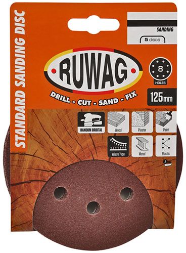 Ruwag 125mm P180 Random Orbital Sanding Discs 5 Pack